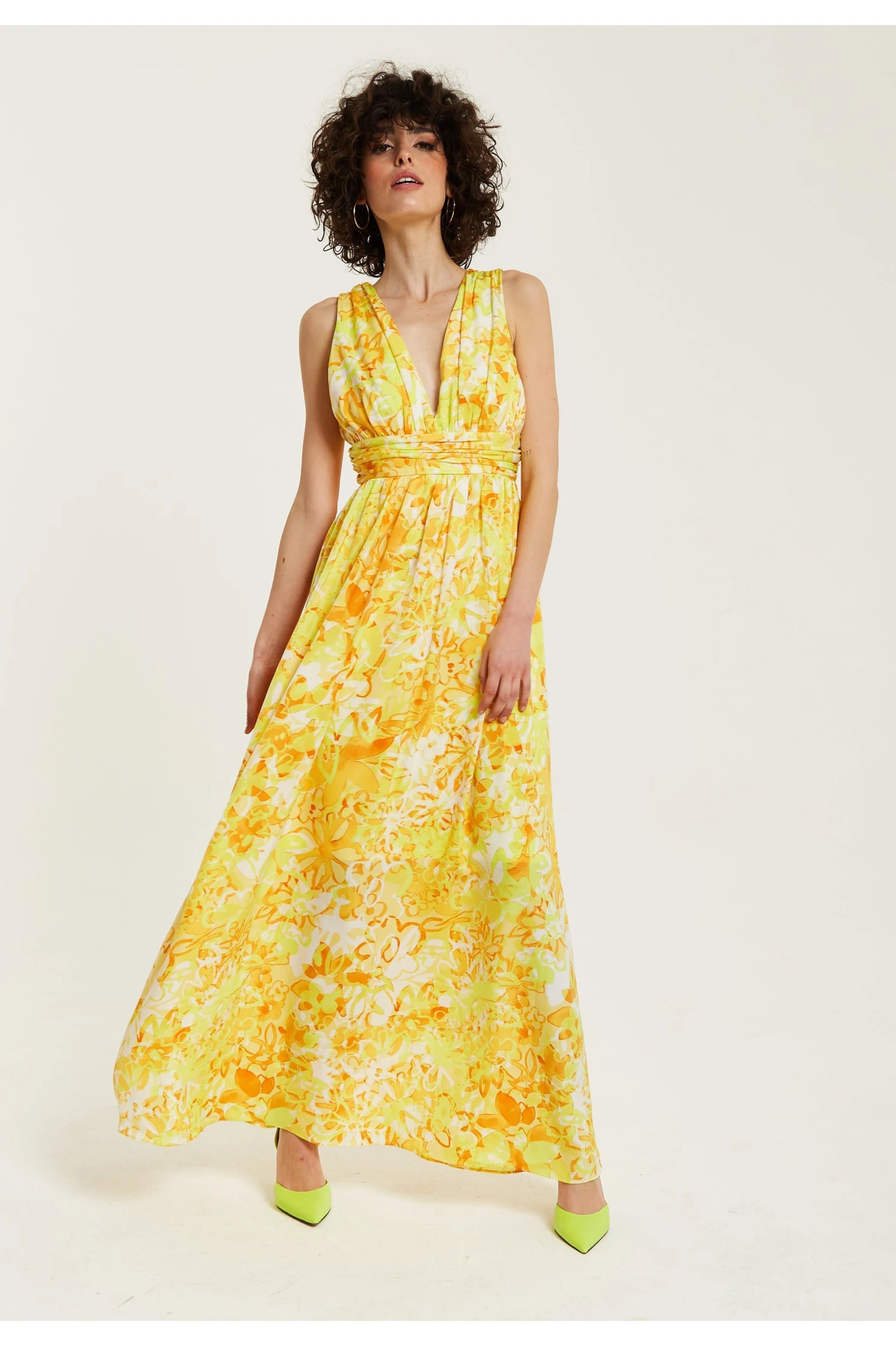 Liquorish Yellow And Orange Floral Print V-neck Maxi Dress 1 Liquorish Yellow And Orange Floral Print V-neck Maxi Dress