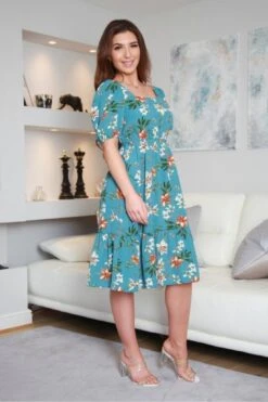 Double Second Teal Floral Square Neck Dress -Yumi Clothing Shop Vax2vtA0 14748
