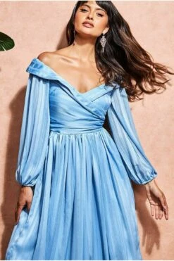 Goddiva Off The Shoulder Wrap Maxi Dress - Powder Blue -Yumi Clothing Shop ViGJ4BzY 11450