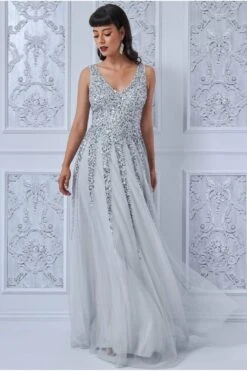 Goddiva Sunray Sequin Maxi Dress - Silver -Yumi Clothing Shop VpKhbIpo 5336