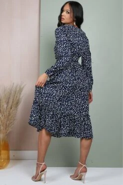 Lilura London Button Front Belted Midi Dress In Navy Floral -Yumi Clothing Shop VqyKnNej 10580