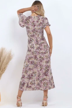 Lilura London Wrap Front Split Leg Maxi Dress In White Multi -Yumi Clothing Shop VuNKEO3O 10617