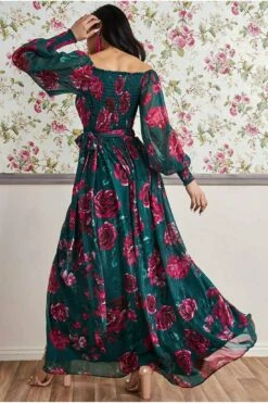 Goddiva Off The Shoulder Wrap Maxi Dress - Emerald Green -Yumi Clothing Shop VuTNMOK7 9901