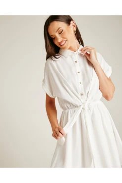 Dusty Pink Tie Up Front Swing Dress | White -Yumi Clothing Shop W3Vjt6T7 12208