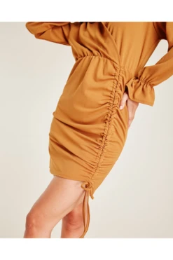 Dusty Pink Gathered Side Wrapped Dress | Camel 7 Dusty Pink Gathered Side Wrapped Dress | Camel -Yumi Clothing Shop WAShEyZA 12036