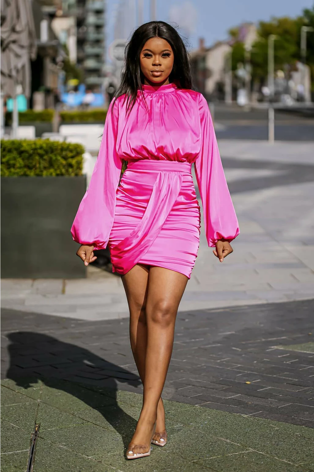 Setsofran London Pink Satin Blouson Dress 2 Setsofran London Pink Satin Blouson Dress - Image 2