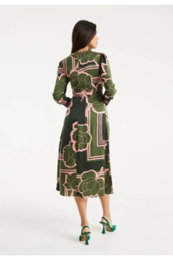 Liquorish Geometric Floral Knot Front Midi Dress -Yumi Clothing Shop WI9VCksE 14856