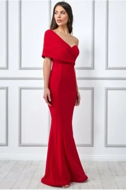 Goddiva One Shoulder Fan Maxi Dress - Red -Yumi Clothing Shop WPBy08Fm 7904