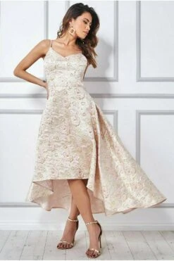 Goddiva Jacquard High Low Midi Dress - Blush