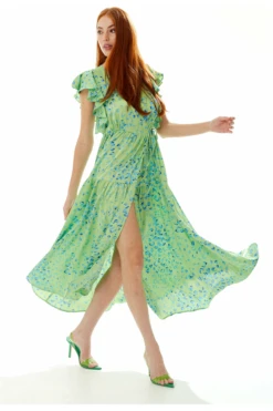 Liquorish Animal Print Maxi Wrap Dress In Sage