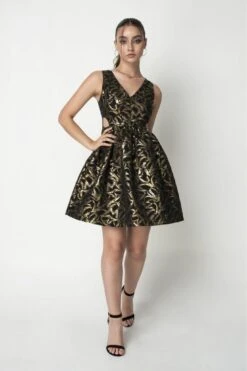 Double Second Gold Jacquard Cut Out Skater Dress -Yumi Clothing Shop X5zJ47j6 14367