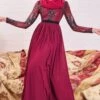 Goddiva Modesty Sequin Mesh Bodice Maxi Dress - Wine
