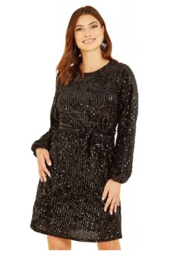 Mela London Black Sequin Smock Dress