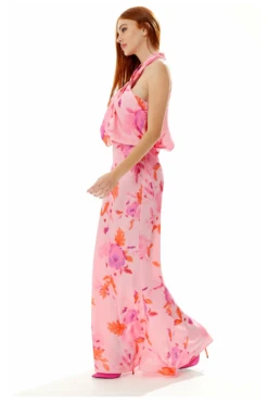 Liquorish Halter Maxi Floral Print Dress In Pink -Yumi Clothing Shop XSaOPLrP 10751