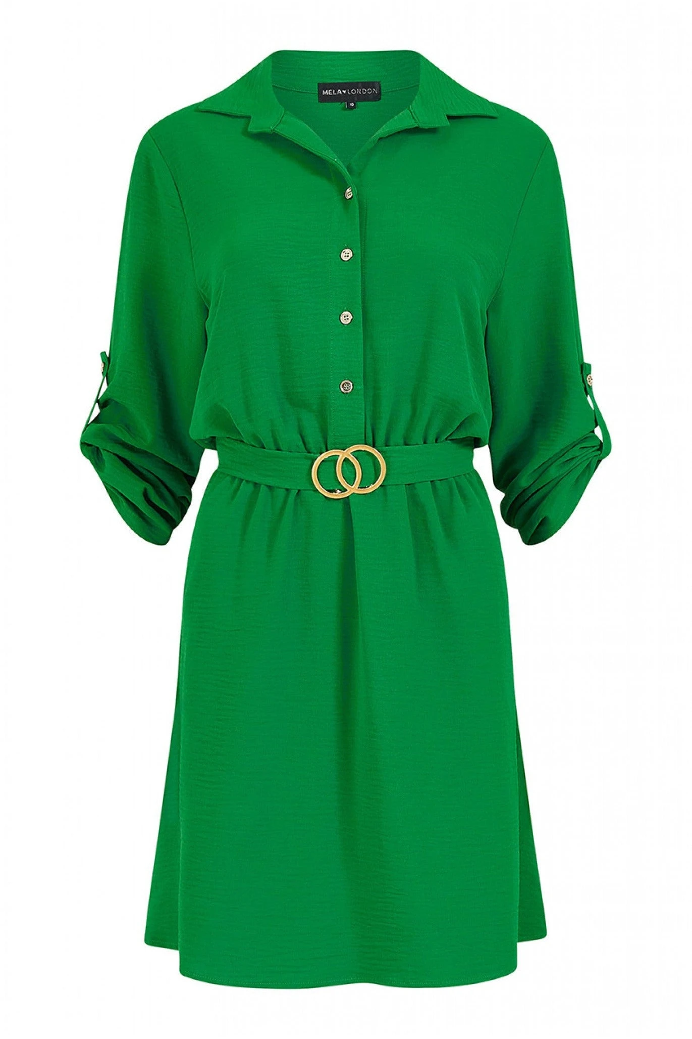 Mela London Green Belted Shirt Dress With Gold Buckle 3 Mela London Green Belted Shirt Dress With Gold Buckle - Image 3
