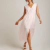 Dusty Pink Textured Broderie Hem Wrapped Dress | Pink