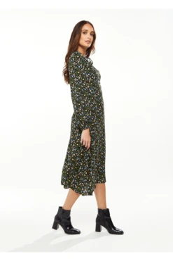 Liquorish Black Floral Print Midi Dress With Lurex And Neck -Yumi Clothing Shop XqNdOXAr 14022