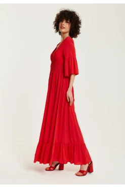 Liquorish Red Maxi Dress With Frill Sleeves -Yumi Clothing Shop Y4TAI3vp 15667