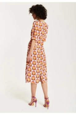 Liquorish Orange Floral Knot Front Midi Dress -Yumi Clothing Shop YJKfVUSM 15635