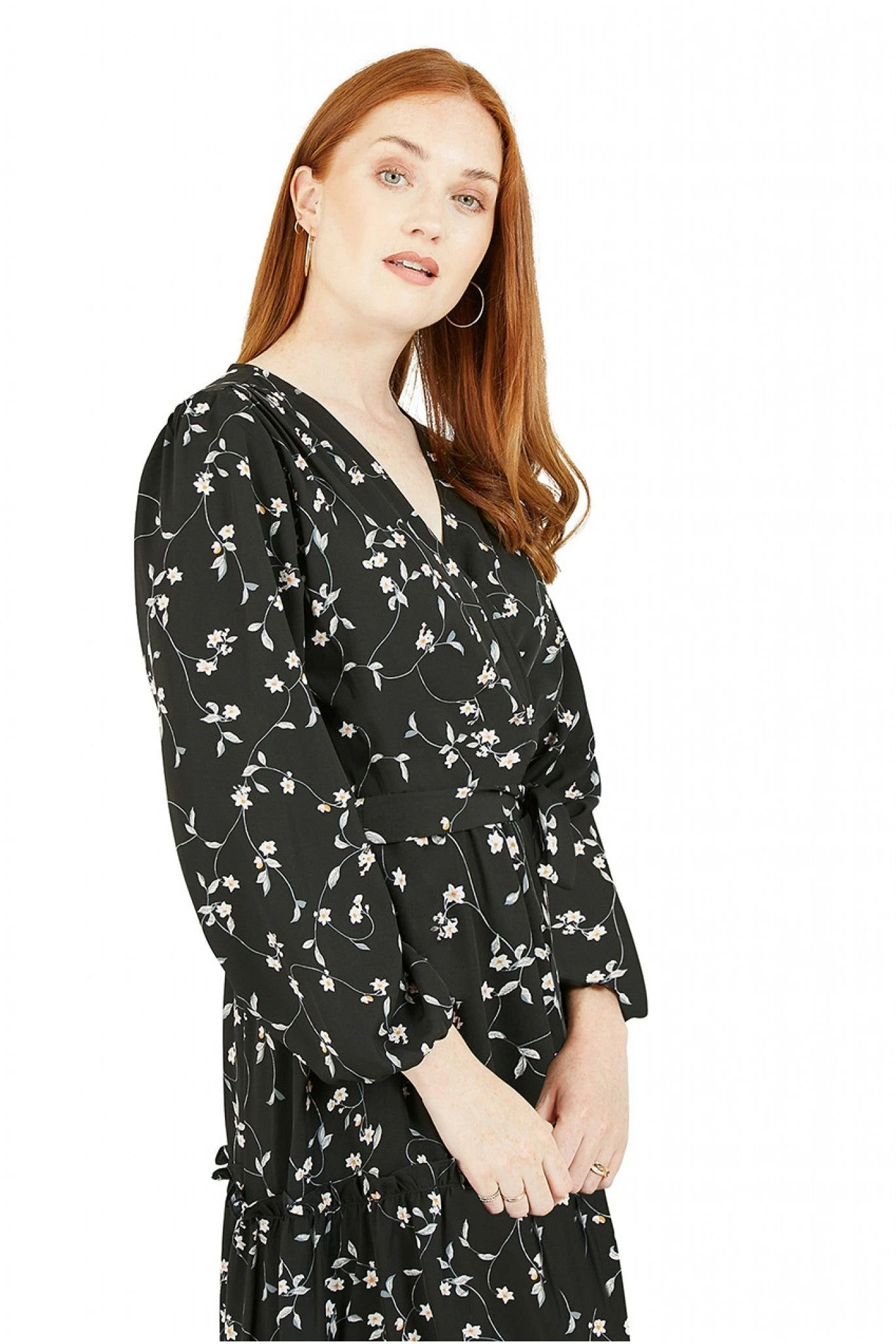 Mela London Black Floral Wrap Dress With Frill Hem 2 Mela London Black Floral Wrap Dress With Frill Hem - Image 2