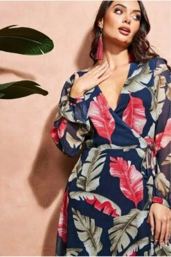 City Goddess Printed Wrap Midi Dress - Navy -Yumi Clothing Shop YR4aY89O 10742