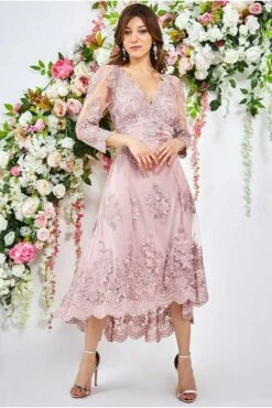 Goddiva Scalloped Lace High Low Midi Dress - Blush 6 Goddiva Scalloped Lace High Low Midi Dress - Blush -Yumi Clothing Shop YUJuAVBs 10397