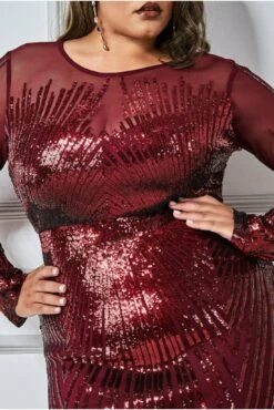 Goddiva Plus Shooting Star Sequin Maxi Dress - Wine -Yumi Clothing Shop YWcSqRl3 11697