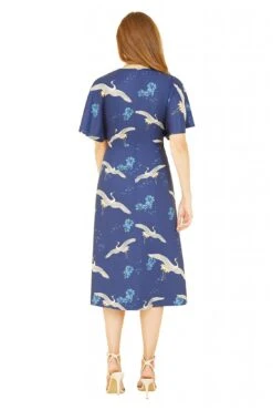 Yumi Navy Crane Print Kimono Midi Dress -Yumi Clothing Shop YkEw1RF0 14793