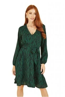 Mela London Green Zebra Belted Midi Dress -Yumi Clothing Shop Z5d1ucww 13676