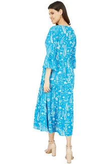 Yumi Blue Sealife Print Midi Dress 4 Yumi Blue Sealife Print Midi Dress - Image 4