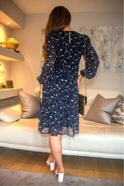 Double Second Navy Printed Long Sleeve Tiered Wrap Dress -Yumi Clothing Shop ZSmpxyS0 15213