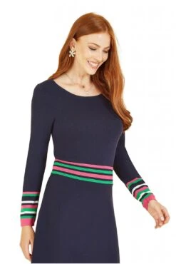 Yumi Navy Knitted Dress With Contrast Stripe Waistband -Yumi Clothing Shop ZbOhGa3p 13366
