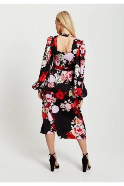 Liquorish Rose Print Midi Wrap Dress With Open Back Detail -Yumi Clothing Shop ZhBwKJ9Y 13005
