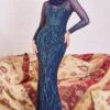 Goddiva Modesty Sequin Flame Maxi Dress - Navy