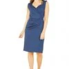 Yumi Navy Scuba Fitted Pleat Detail Dress