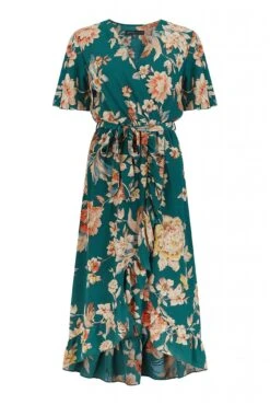 Mela London Teal Winter Floral Wrap Midi Dress -Yumi Clothing Shop a53RPzeQ 13512