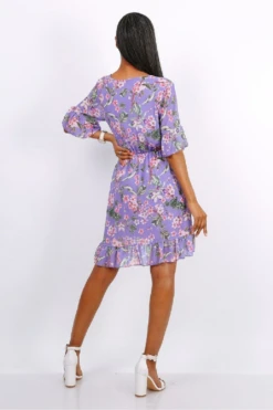 Lilura London Mini Wrap Dress With Frill Hem Purple Floral -Yumi Clothing Shop aEhd6q9Z 10593