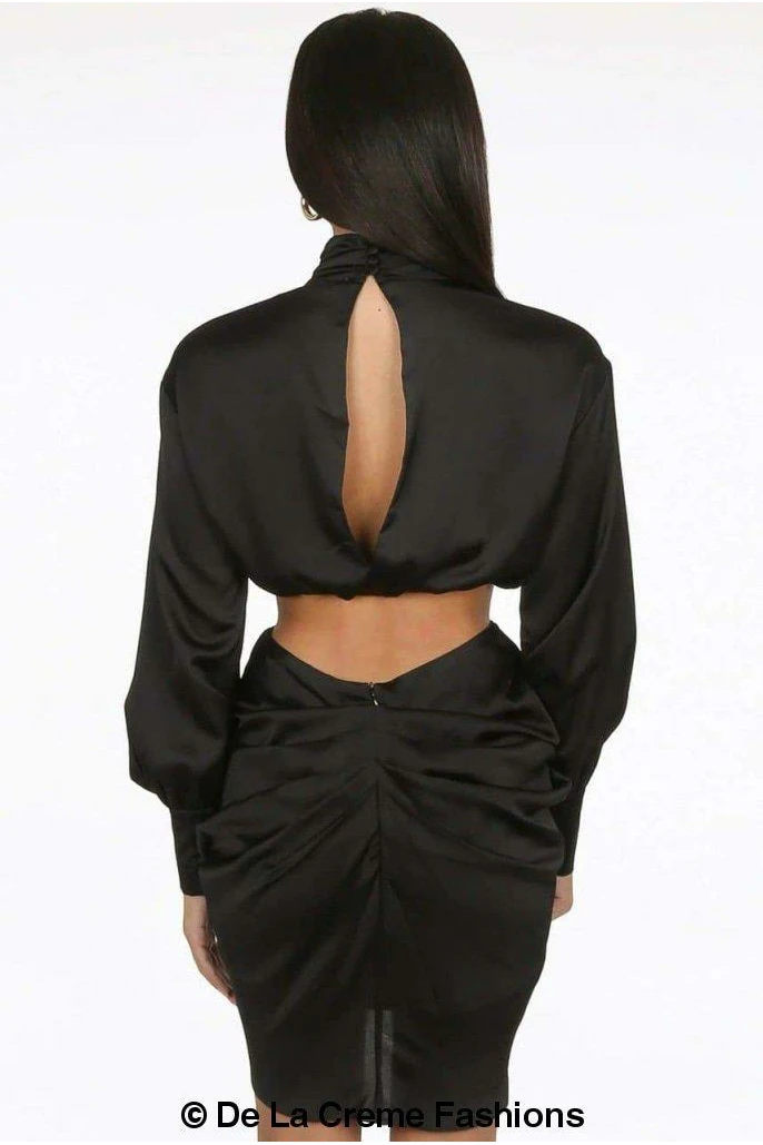 De La Creme Fashions Pleated High Neck Cut Out Mini Dress 2 De La Creme Fashions Pleated High Neck Cut Out Mini Dress - Image 2