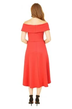 Mela London Red Bardot Dipped Hem Dress -Yumi Clothing Shop aOLRifOC 14759