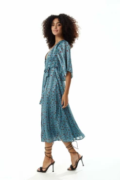 Liquorish Animal Print Midi Wrap Dress In Dark Blue -Yumi Clothing Shop adCTIyRw 10449