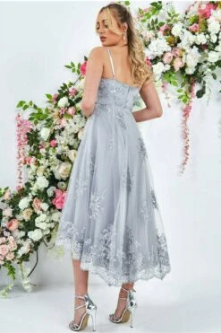 Goddiva High Low Scalloped Midi Dress - Silver -Yumi Clothing Shop al8HdAPn 9540