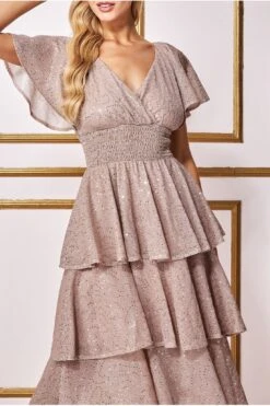 Goddiva Sequin Lurex Tiered Midi Dress - Champagne -Yumi Clothing Shop aoQCGkkv 13468