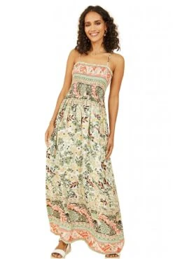 Mela London Green Paisley Shirred Maxi Dress