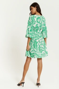 Hoxton Gal Oversized V Neck Detailed Floral Print Mini Dress -Yumi Clothing Shop bLUJlkal 14178