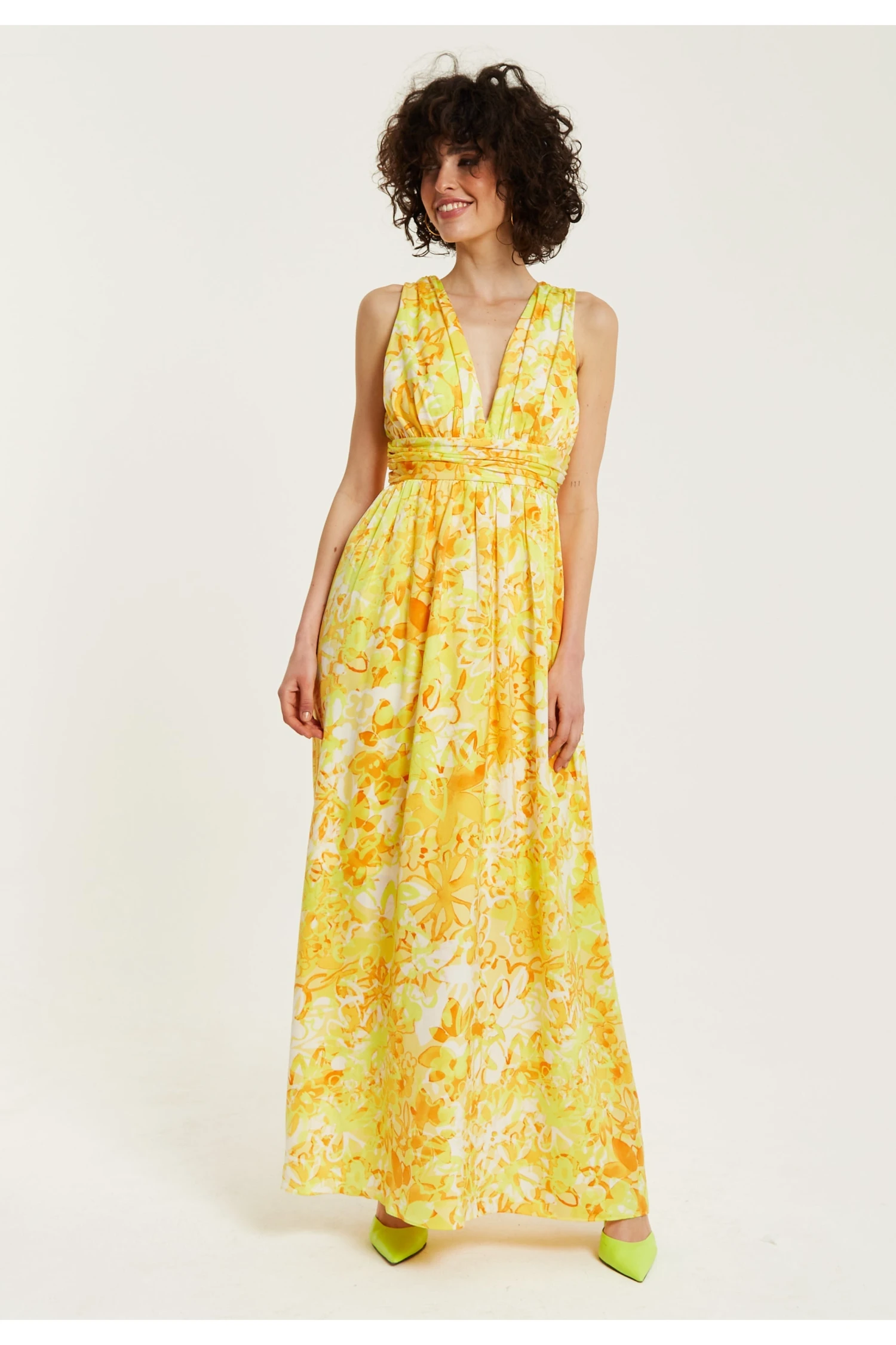 Liquorish Yellow And Orange Floral Print V-neck Maxi Dress 2 Liquorish Yellow And Orange Floral Print V-neck Maxi Dress - Image 2