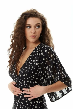 Liquorish Animal Print Midi Wrap Dress In Black And White -Yumi Clothing Shop bb0pMcyM 10443