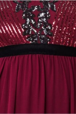 Goddiva Plus Sequin Mesh Bodice Maxi Dress - Wine -Yumi Clothing Shop beI1HqH9 13105