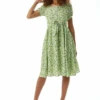 Liquorish Green Floral Midi Dress With Trim Lace Details