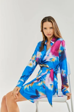 Liquorish Blue Floral Satin Mini Wrap Dress -Yumi Clothing Shop c1YwRXzS 8711