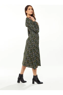 Liquorish Black Floral Print Midi Dress With Lurex And Neck -Yumi Clothing Shop c8SfC8uC 14022